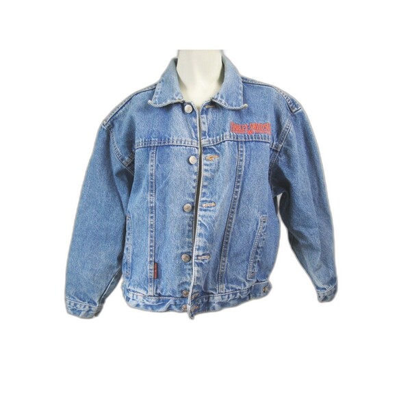 VTG 80s Harley-Davidson Motorcycles Women M 12-14 Eagle Embroidered Denim Jacket - Picture 2 of 10